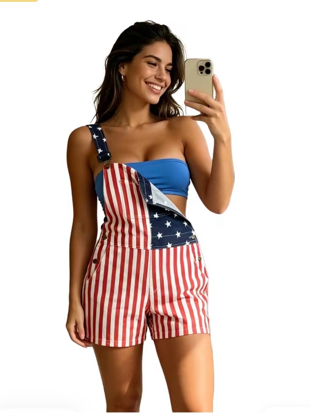 Stars & Stripes Short Overalls Jumpsuit - Red/White/Blue